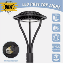 Load image into Gallery viewer, NG-PTA-60WD-508S-BLSY Selectable Lumens Round Post Top LED Fixture Dusk to Dawn 5000k Daylight